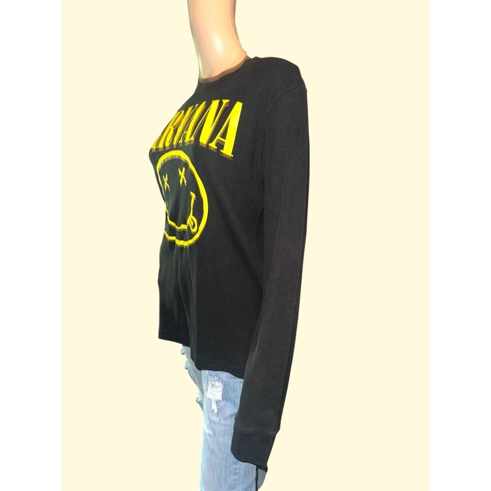 Nirvana Smiley Face Thermal Long Sleeve Shirt Black Size L - Picture 2 of 4